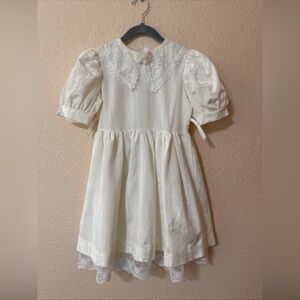 Little Miss Girl’s Sz 6 Formal Dress Vintage Cottagecore Cream Lace Made In USA